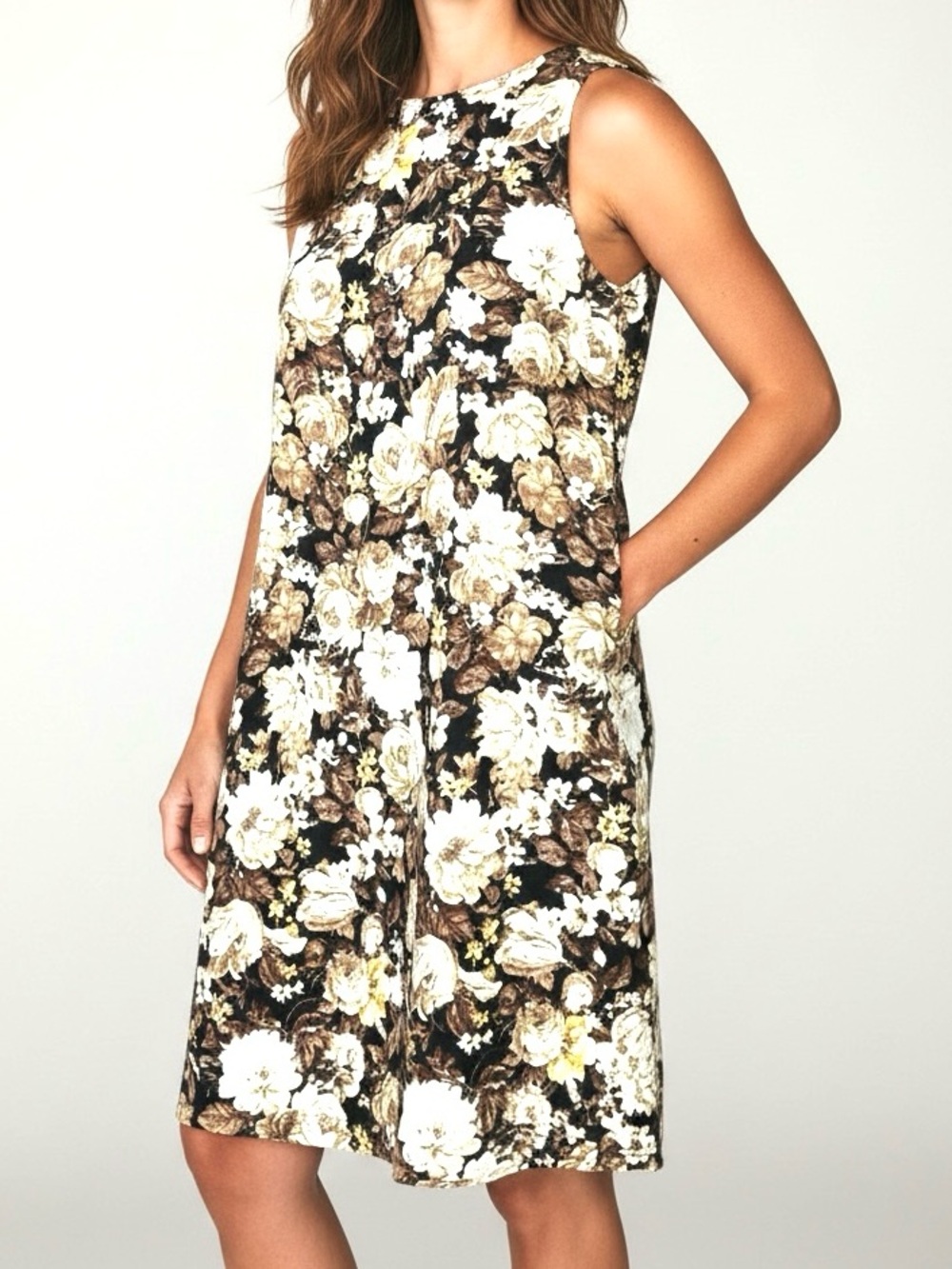 Abercrombie & Fitch Floral Swing Dress Black Brown Cream Sleeveless XL